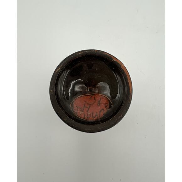 Thun Thoune Swiss Art Pottery Brown Glazed Egg Cup with Chrutmuster Owl Signed - Picture 7 of 7